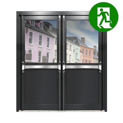 Aluminium Double Door Fire Exit Half Panel - Anthracite Grey RAL 7016 (PAS24)