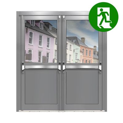 Aluminium Double Door Fire Exit Half Panel - Mid Grey RAL 7040 (PAS24)