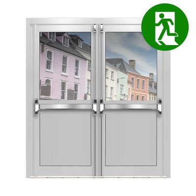 Aluminium Double Door Fire Exit Half Panel - White RAL 9010 (PAS24)