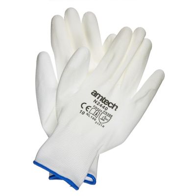 Light Duty PU Coated Work Gloves White XL (Size: 10)