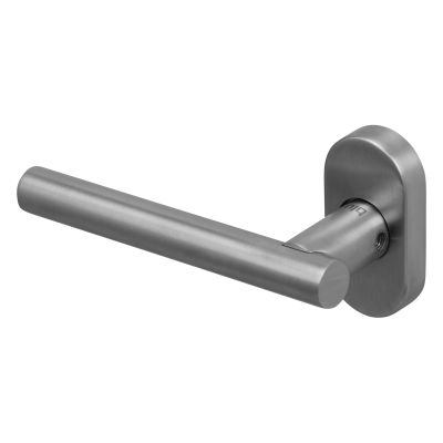BLU KM965C T Bar Lever Door Handle on Oval Rose - Satin Stainless Steel (316 Marine Grade)